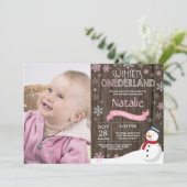 Invitation d'anniversaire rustique d'hiver Onederl (Debout devant)