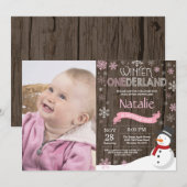 Invitation d'anniversaire rustique d'hiver Onederl (Devant / Derrière)