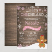 Invitation d'anniversaire rustique d'hiver Onederl (Devant / Derrière)