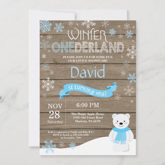 Invitation d'anniversaire rustique d'hiver Onederl (Devant)