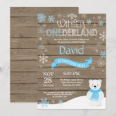 Invitation d'anniversaire rustique d'hiver Onederl (Devant / Derrière)