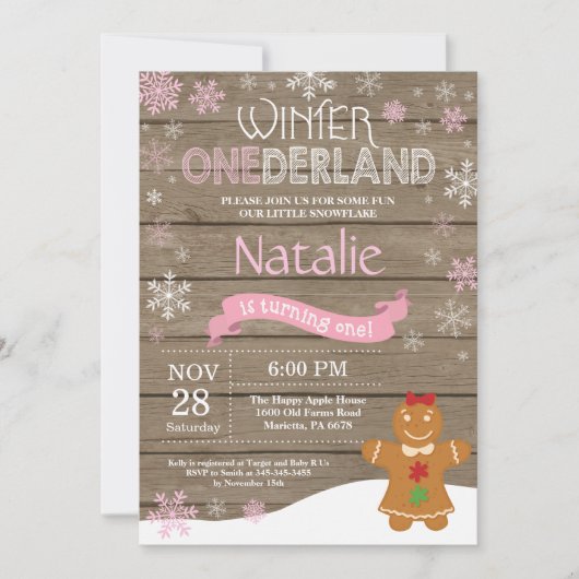 Invitation d'anniversaire rustique d'hiver Onederl (Devant)