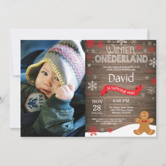 Invitation d'anniversaire rustique d'hiver Onederl (Devant)