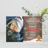 Invitation d'anniversaire rustique d'hiver Onederl (Debout devant)
