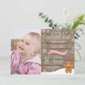 Invitation d'anniversaire rustique d'hiver Onederl (Debout devant)