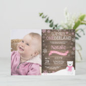 Invitation d'anniversaire rustique d'hiver Onederl (Debout devant)