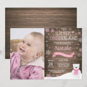 Invitation d'anniversaire rustique d'hiver Onederl (Devant / Derrière)