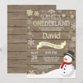 Invitation d'anniversaire rustique d'hiver Onederl (Devant / Derrière)