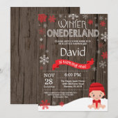 Invitation d'anniversaire rustique d'hiver Onederl (Devant / Derrière)