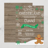 Invitation d'anniversaire rustique d'hiver Onederl (Devant / Derrière)