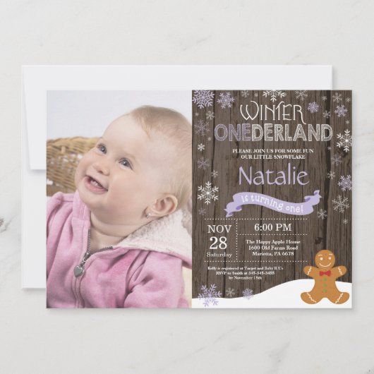 Invitation d'anniversaire rustique d'hiver Onederl (Devant)