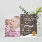 Invitation d'anniversaire rustique d'hiver Onederl (Debout devant)