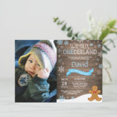 Invitation d'anniversaire rustique d'hiver Onederl (Debout devant)
