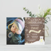 Invitation d'anniversaire rustique d'hiver Onederl (Debout devant)
