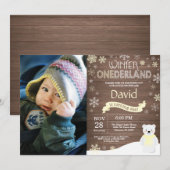 Invitation d'anniversaire rustique d'hiver Onederl (Devant / Derrière)