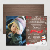 Invitation d'anniversaire rustique d'hiver Onederl (Devant / Derrière)
