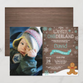 Invitation d'anniversaire rustique d'hiver Onederl (Devant / Derrière)