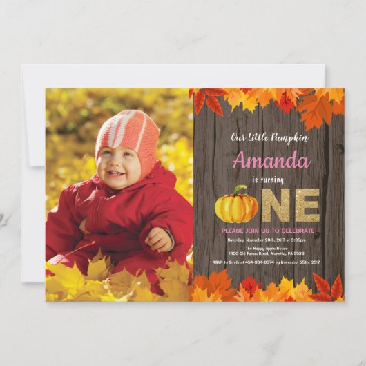 Invitation d'anniversaire Rustique Fille Citrouill (Devant)
