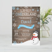 Invitation d'anniversaire rustique hiver Onederlan (Debout devant)