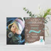 Invitation d'anniversaire rustique hiver Onederlan (Debout devant)