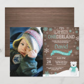 Invitation d'anniversaire rustique hiver Onederlan (Devant / Derrière)