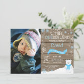 Invitation d'anniversaire rustique hiver Onederlan (Debout devant)