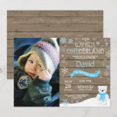 Invitation d'anniversaire rustique hiver Onederlan (Devant / Derrière)