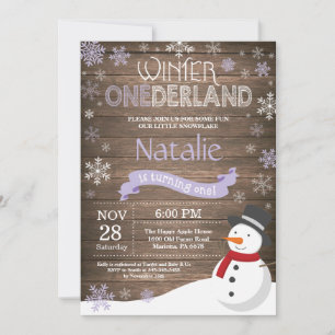 Invitation d'anniversaire rustique hiver Onederlan