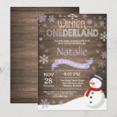 Invitation d'anniversaire rustique hiver Onederlan (Devant / Derrière)