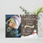 Invitation d'anniversaire rustique hiver Onederlan (Debout devant)