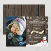Invitation d'anniversaire rustique hiver Onederlan (Devant / Derrière)