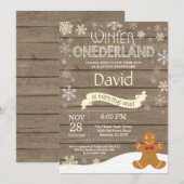 Invitation d'anniversaire rustique hiver Onederlan (Devant / Derrière)