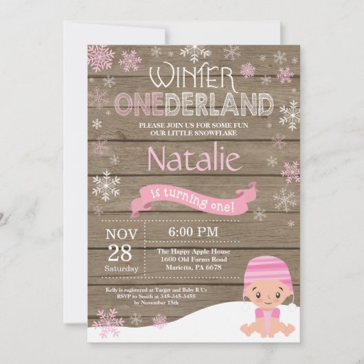 Invitation d'anniversaire Rustique Hiver Onederlan (Devant)