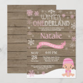 Invitation d'anniversaire Rustique Hiver Onederlan (Devant / Derrière)