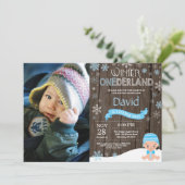 Invitation d'anniversaire rustique hiver Onederlan (Debout devant)