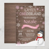 Invitation d'anniversaire rustique hiver Onederlan (Devant / Derrière)