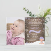 Invitation d'anniversaire rustique hiver Onederlan (Debout devant)