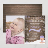 Invitation d'anniversaire rustique hiver Onederlan (Devant / Derrière)