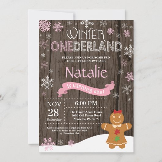 Invitation d'anniversaire rustique hiver Onederlan (Devant)
