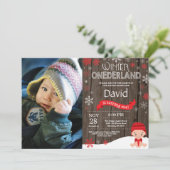Invitation d'anniversaire rustique hiver Onederlan (Debout devant)