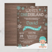 Invitation d'anniversaire Rustique Hiver Onederlan (Devant / Derrière)