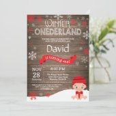 Invitation d'anniversaire rustique hiver Onederlan (Debout devant)