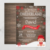 Invitation d'anniversaire rustique hiver Onederlan (Devant / Derrière)