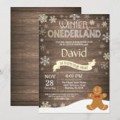 Invitation d'anniversaire rustique hiver Onederlan (Devant / Derrière)