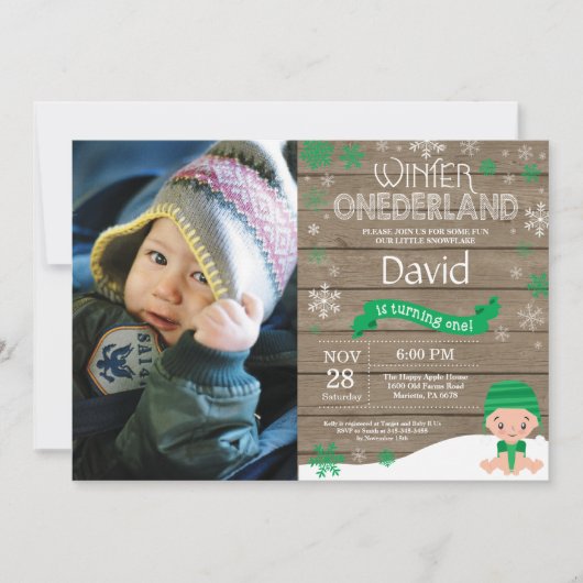 Invitation d'anniversaire rustique hiver Onederlan (Devant)
