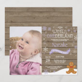 Invitation d'anniversaire rustique hiver Onederlan (Devant / Derrière)