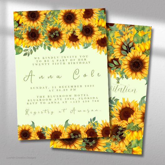 Invitation d'anniversaire rustique jaune tournesol