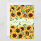 Invitation d'anniversaire rustique jaune tournesol (Dos)