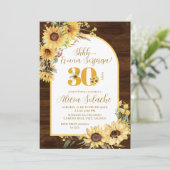 Invitation d'anniversaire rustique Sunflower Sorpr (Debout devant)