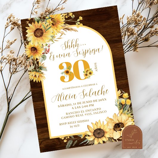 Invitation d'anniversaire rustique Sunflower Sorpr